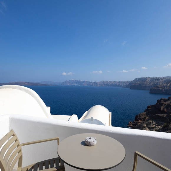 Santorini View Hotel balcony with aegean sea view and table seats