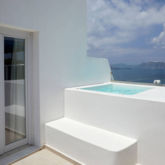 Santorini View Hotel Deluxe Double room with Panoramic Caldera View and balcony with Hot Tub